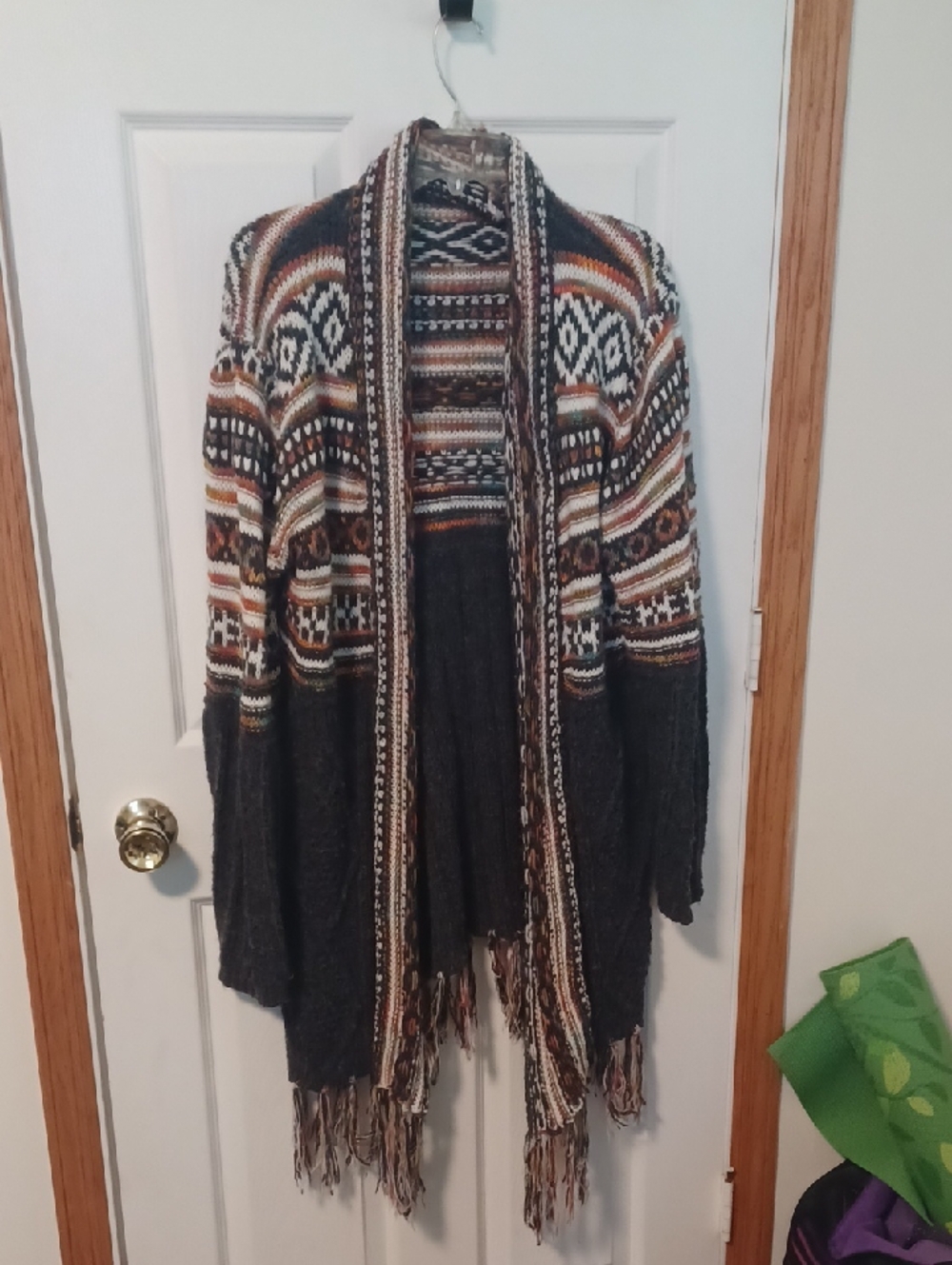 Haptics Charcoal And Sunset Colors Long Open Front Sweater 2XL